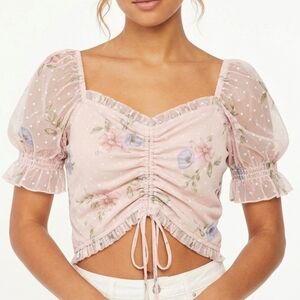 Willow Mesh Floral Coquette Blouse - Size M - Pastel Pink